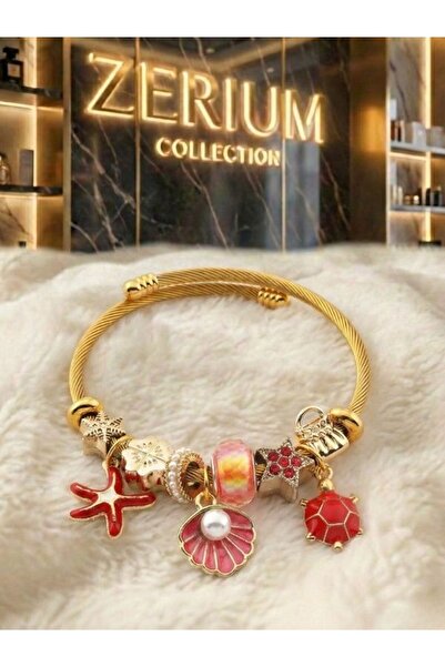 ZERİUM Modern Steel Stylish Women's Charm Steel Bracelet Sea Love Series 02 Gold
