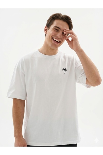 YRN COLLECTION Unisex Palm Tree Printed Premium Combed Cotton Oversize T-Shirt