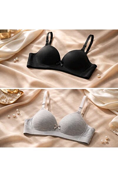 MissPrive Training Bra Without Underwire Soft Bra Black-Grey 2-Piece