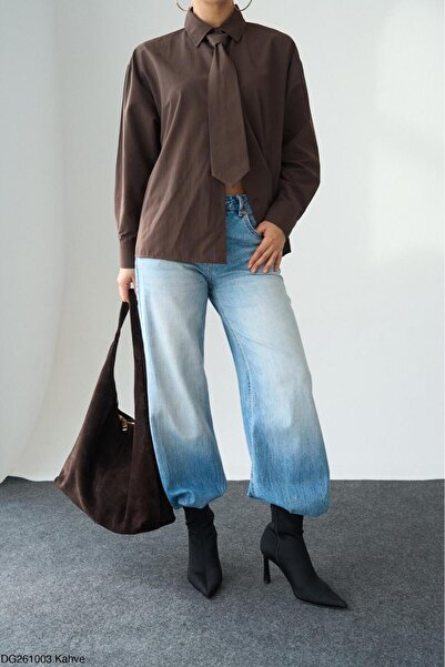 CADDELAMODA Women's Oversize Premium Shirt with Tie