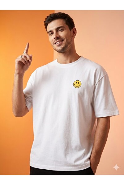 PERISENSE Tricou oversize unisex din bumbac pieptănat premium cu imprimeu Smile