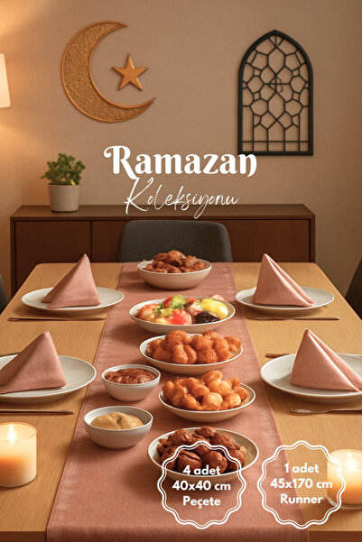 Bimotif Ramazana Özel 5 parça Sofra Seti (Osmanlı İpeği Runnerve 4lü Peçete) ...
