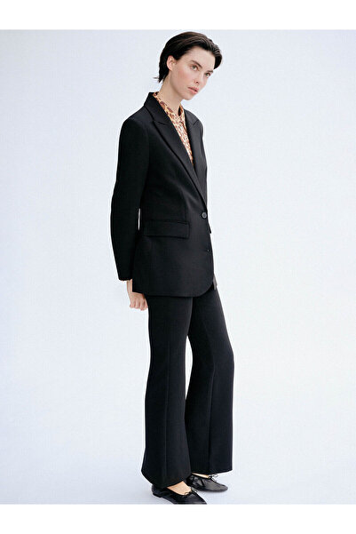 LC Waikiki Meral Collection Μαύρο Γυναικείο Παντελόνι με Ελαστική Μέση καμπάνα