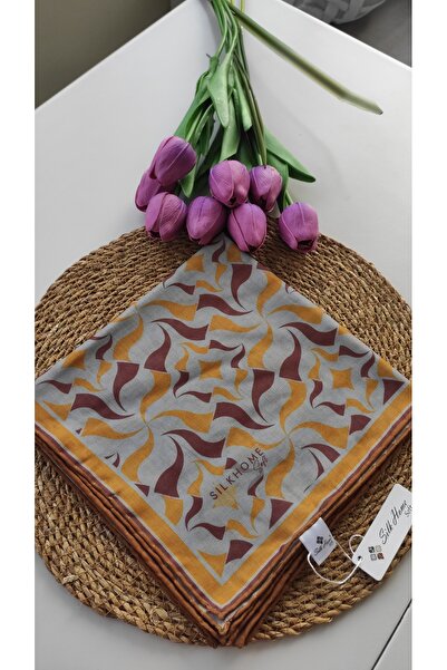 Silk Home Soft Scarf Mustard Brown Wavy Pattern