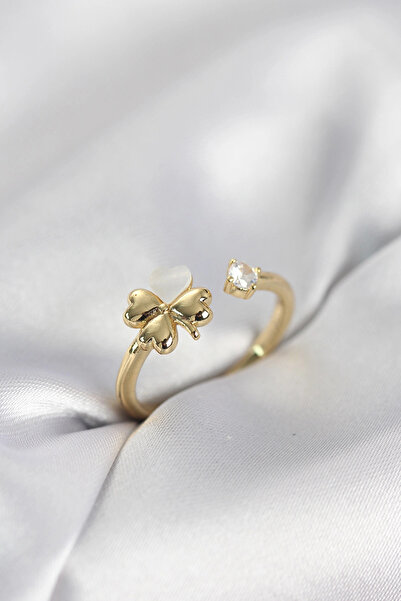CT STONES Mey Import ®   Gold Color Clover Model Pearlescent Women's Ring