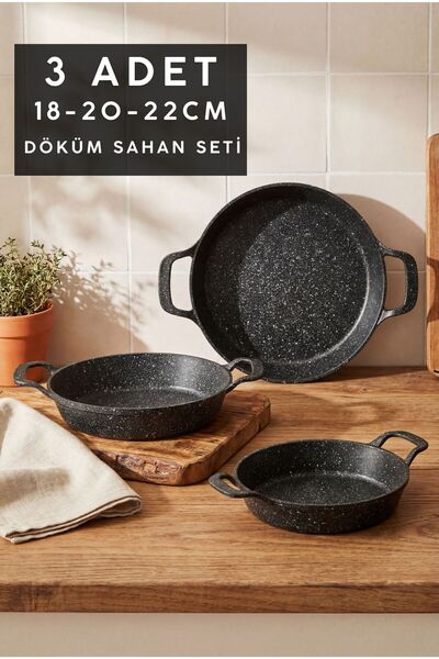 Tercih Home Döküm Granit 3'lü Sahan Seti 18-20-22 Cm Siyah A++