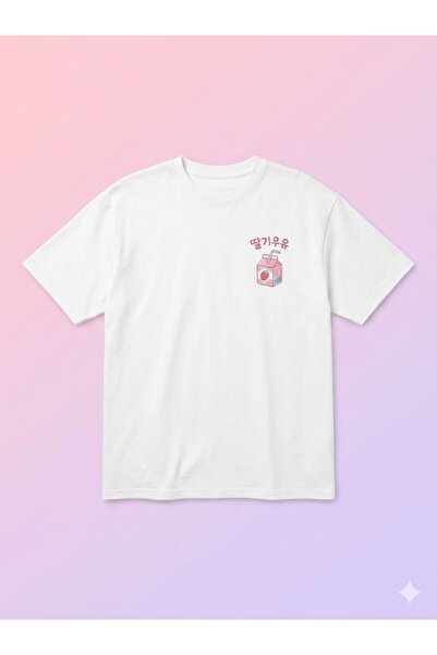 PERISENSE Unisex Strawberry Milk Printed Premium Combed Cotton Oversize T-Shirt