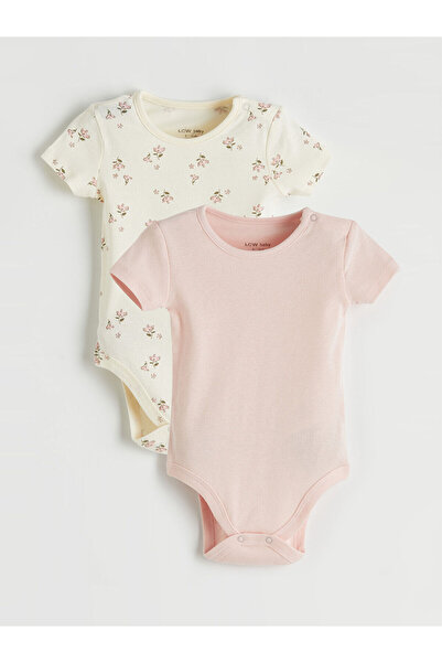 LC Waikiki Meral Collection Ecru Crew Neck Baby Girl Snap Fastener Bodysuit 2...