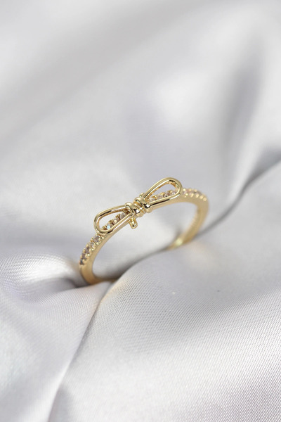 Nacario Mey Import ®   Bow Model Zircon Stone Gold Color Women's Ring
