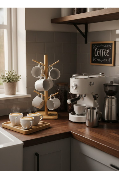 Nuha Home Tezgah Üstü Bambu, Kupa Askılığı Fincan Askılığı, Bardak Askılığı S...