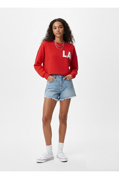 Ltb Hanorac cu mânecă lungă guler rotund Slogan cu imprimeu roșu