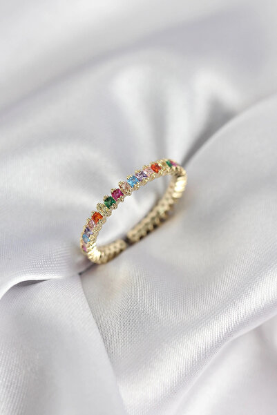 Nacario Mey Import ®   In Row Mixed Color Gold Color Zircon Stone Women's Ring