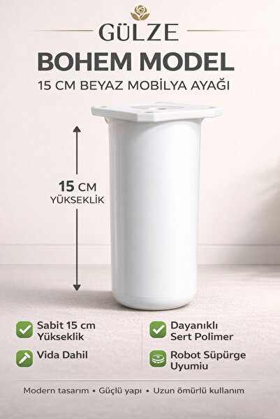 GÜLZE (15 cm) BEYAZ Renk BOHEM Model- Mobilya Ayağı (Mobilya Ayağı, Dolap, Ko...