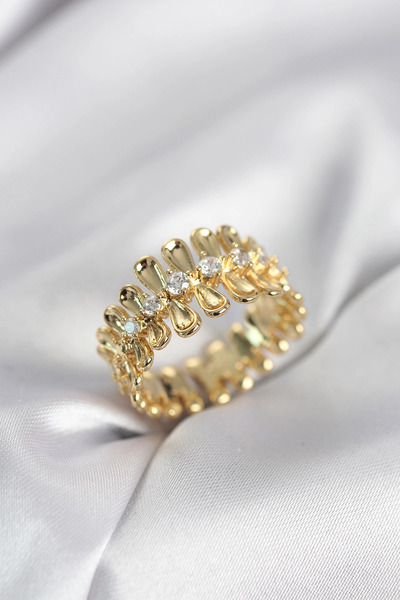 Nacario Mey Import ®   Gold Color Zircon Stone Row Drop Model Women's Ring