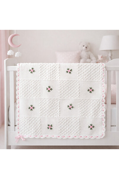 Aykır ı Bebe El Örgüsü Pembe Çiçekli Kız Bebek Battaniyesi – Yenidoğan, Hasta...