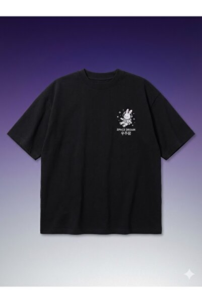 PERISENSE Unisex Space Rabbit Printed Premium Combed Cotton Oversize T-Shirt