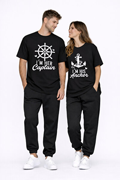 NEVERMIND Sevgili Kombini Oversize Couple T-Shirt Unisex Captain Anchor Print...