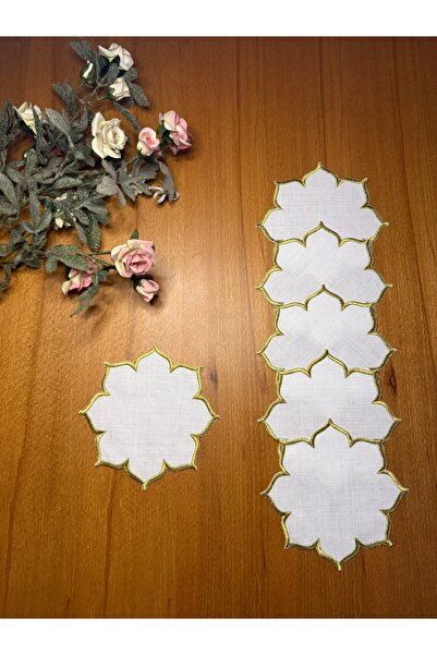 Smiling Home 6 салфетки за коктейли Gardenia Linen Gold Star Patterned