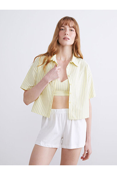 LC Waikiki Galben cu dungi Set de pijamale și bustieră pentru femei, 2 piese