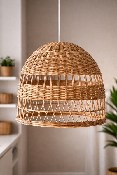 fatimehomedecor Doğal Hasır Örgü Avize | El Yapımı Rattan Sarkıt Aydınlatma |...