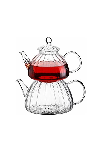 Reoona Ateşe Dayanıklı Borosilikat Cam Çaydanlık Demlik Takımı