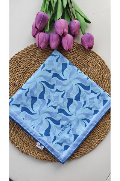 Silk Home Soft Scarf Magenta Blue Wavy Pattern