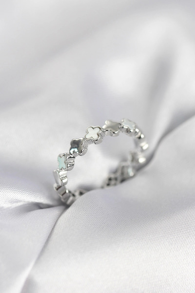 CT STONES Mey imports ®   Silver color pearlescent clover model women's ring