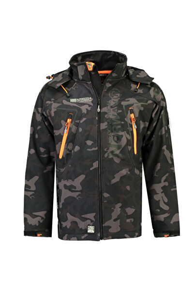 Geographical Norway , Hooded Patterned jacket, Off black, Charcoal grey, S