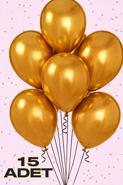 Renkli Party 15 Pieces Metallic Gold Shiny Balloons Birthday Celebration Orna...