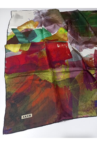 Aker Red Green Abstract Pattern Tivil Woven Pure Silk Scarf-8289713-911-Kvs0561