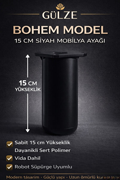 GÜLZE (15 cm) SİYAH Renk BOHEM Model - Mobilya Ayağı (Mobilya Ayağı, Dolap, K...