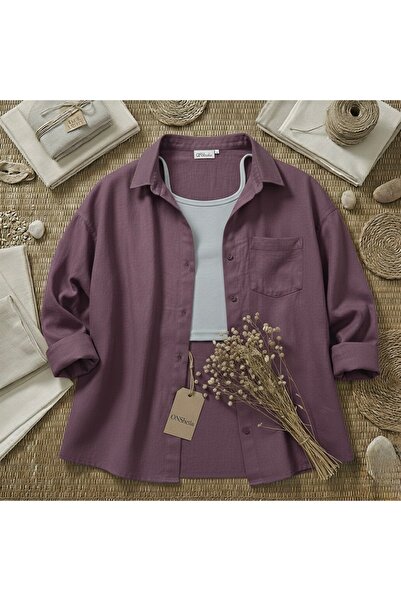 miremiran Doğal Keten Kumaş Oversize Salaş Kalıp Kadın Gömlek – Yazlık Rahat ...