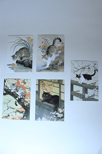 Leapin Craft Kedi Kartpostal Seti Karışık (5 adet kartpostal - Nostaljik/hedi...