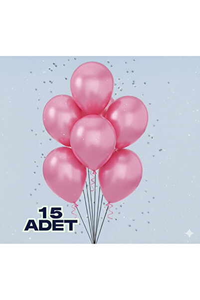 Renkli Party 15 Pieces of Metallic Pink Shiny Balloons Birthday Celebration O...