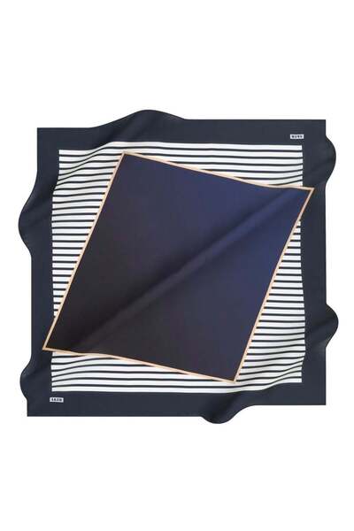 Aker Navy Blue Geometric Pattern Tivil Woven Pure Silk Scarf-8450713-922
