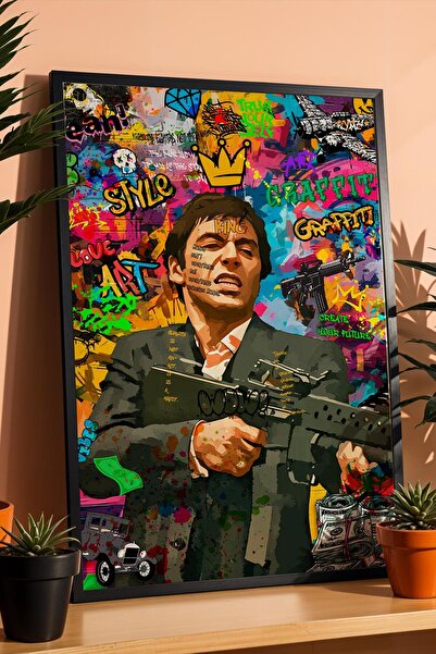 Saturn Pictură înrămată Tony Montana Graffiti Cadou pentru birou Street Art