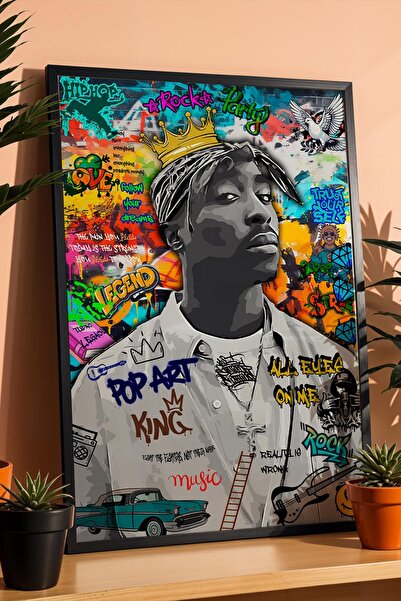 Saturn Tablou înrămat Tupac Shakur Hip Hop King 2Pac Street Art
