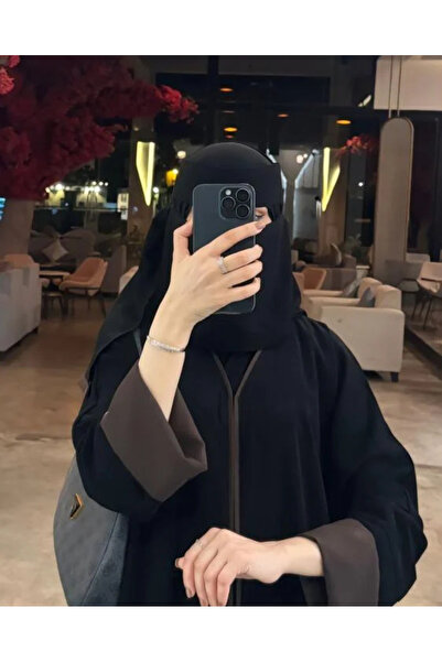 Abay-ti Women's black abaya with elegant brown trim on the sleeves and front,...