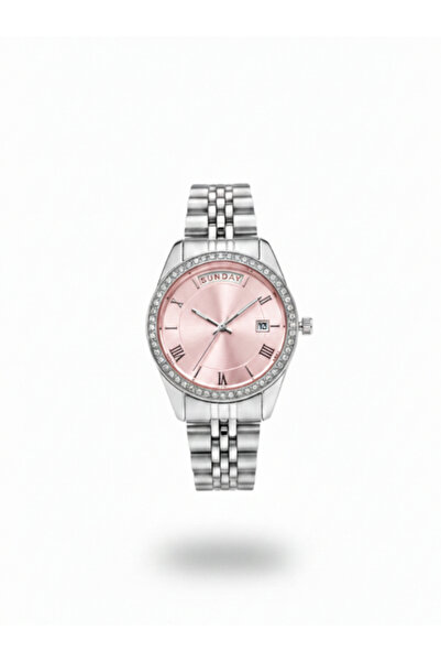 Leerybee Women's Steel Band Stone Bezel Classic Wristwatch with Day and Date ...