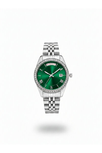 Leerybee Women's Steel Band Stone Bezel Classic Wristwatch with Day and Date ...