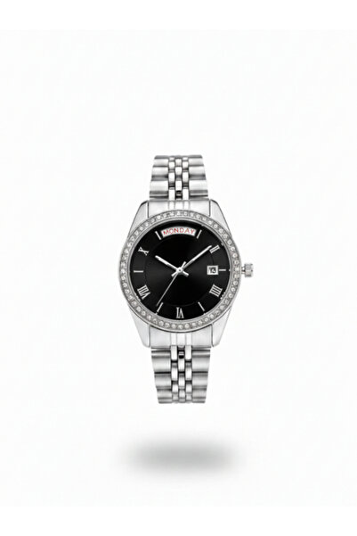 Leerybee Women's Steel Band Stone Bezel Classic Wristwatch with Day and Date ...