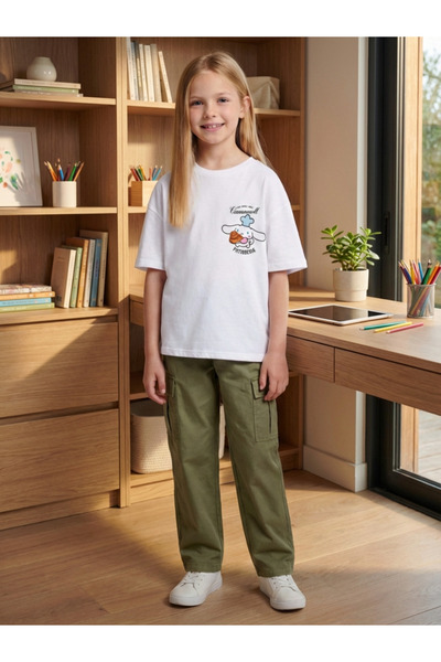 ALYAKİDS Kız Çocuk Sanrio Cinnamoroll Karakter Desenli %100 Pamuklu Beyaz Tişört