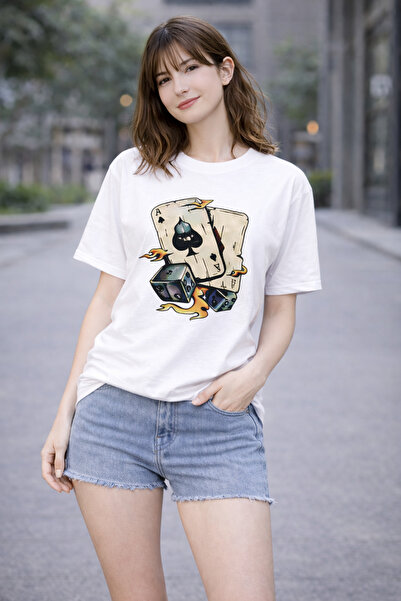 trivexa Oversize 100% Cotton Graphic T-Shirt with Flame Ace Card Design
