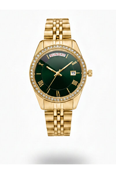 Leerybee Women's Steel Band Stone Bezel Classic Wristwatch with Day and Date ...