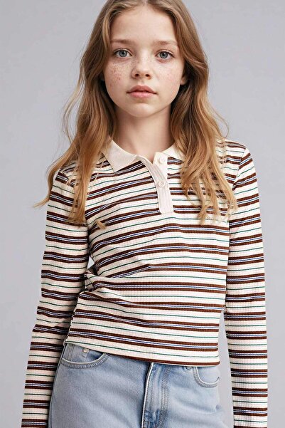DeFacto Slim Fit Ribbed Striped Camisole Polo T-Shirt for Girls G0874A826Sp