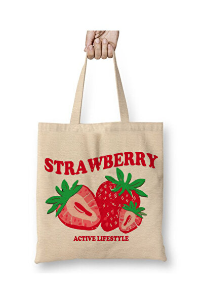 Toyaso Strawberry Fields Forever Strawberry Vintage White Tote Bag Long Handl...