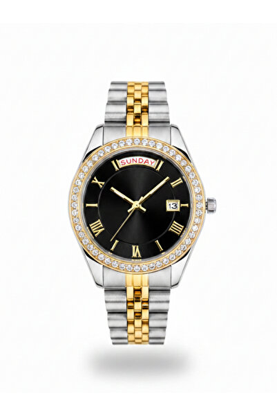 Leerybee Women's Steel Band Stone Bezel Classic Wristwatch with Day and Date ...