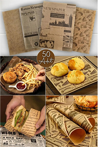 Viritias Vintage Desenli Yağlı Kağıt | 50 Adet Gazete Desen Sunum Kağıdı | Ka...