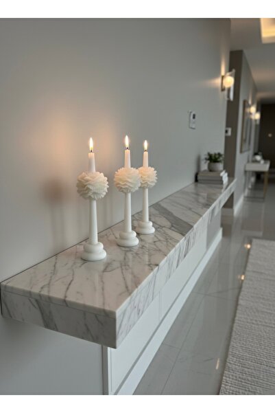 YASMELLA HOME 3 Adet Şakayık Detaylı Şamdan Mum Seti – Altlık Dahil El Yapımı...