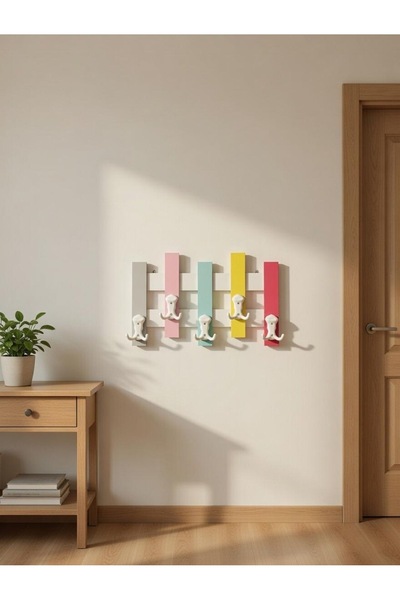 KarapolatYapı Şık Duvar Askılığı 5’li Renkli Metal Askı-Beyaz Zeminli Dekorat...